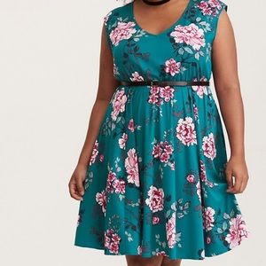 Torrid TURQUOISE FLORAL PRINT CHALLIS SKATER DRESS